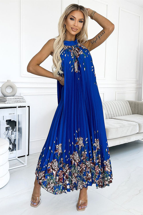  Summer Floral Maxi Dress - blue