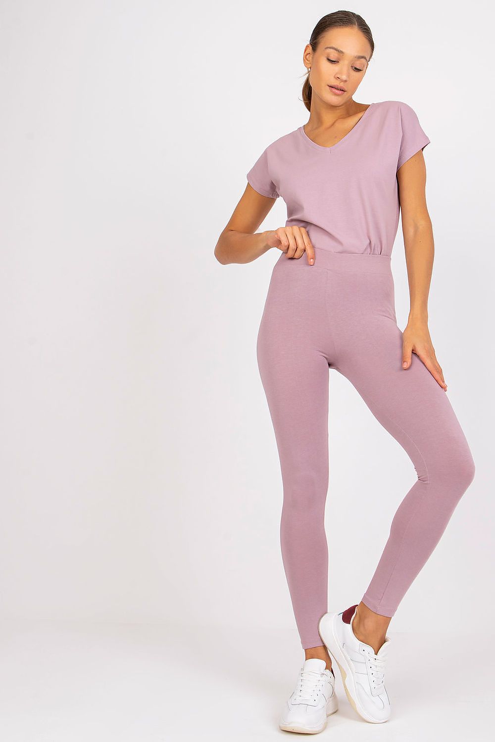 Smooth Cotton Leggings with Elastic Waistband -pink