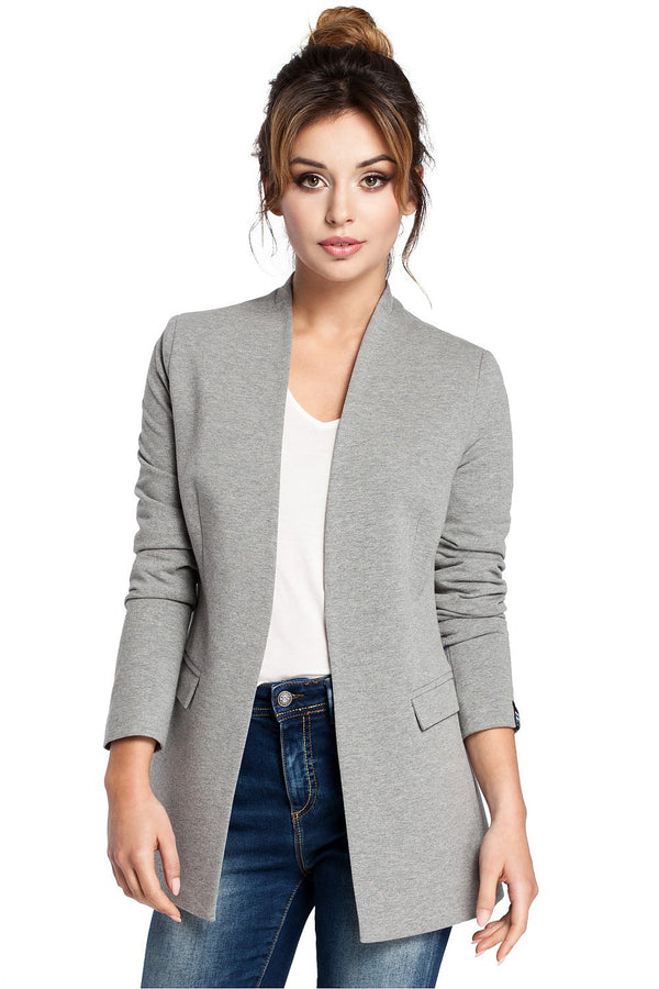 Elegant Knit Jacket with Stylish Collar and Pockets - grey