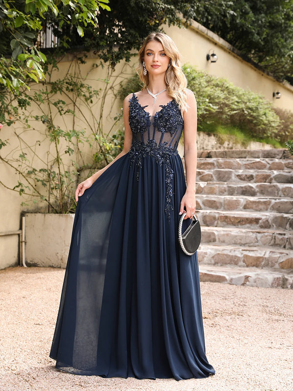 A Line Chiffon Sleeveless Maxi  Bridesmaid Dress for Formal Events