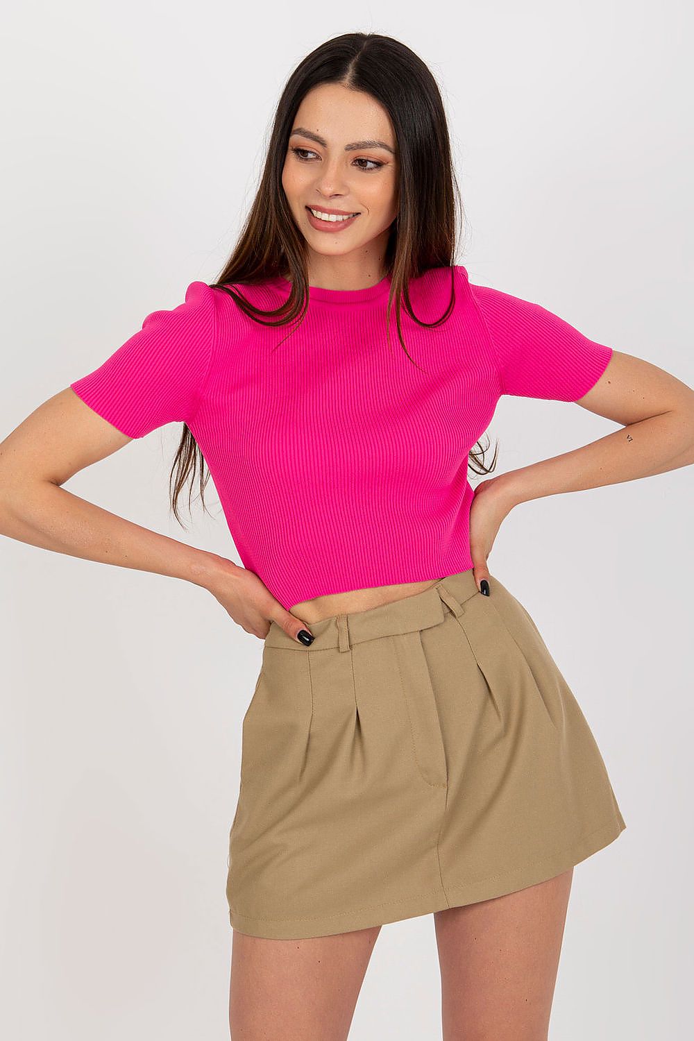 Red  Short Sleeve  Blouse -  round neckline 