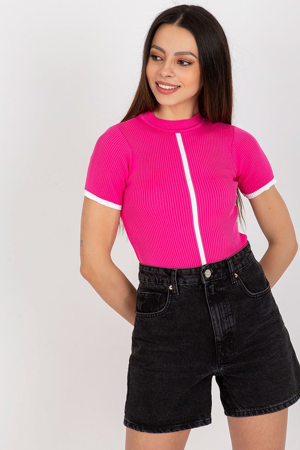 Modern  Short Sleeve Half Turtleneck Blouse 