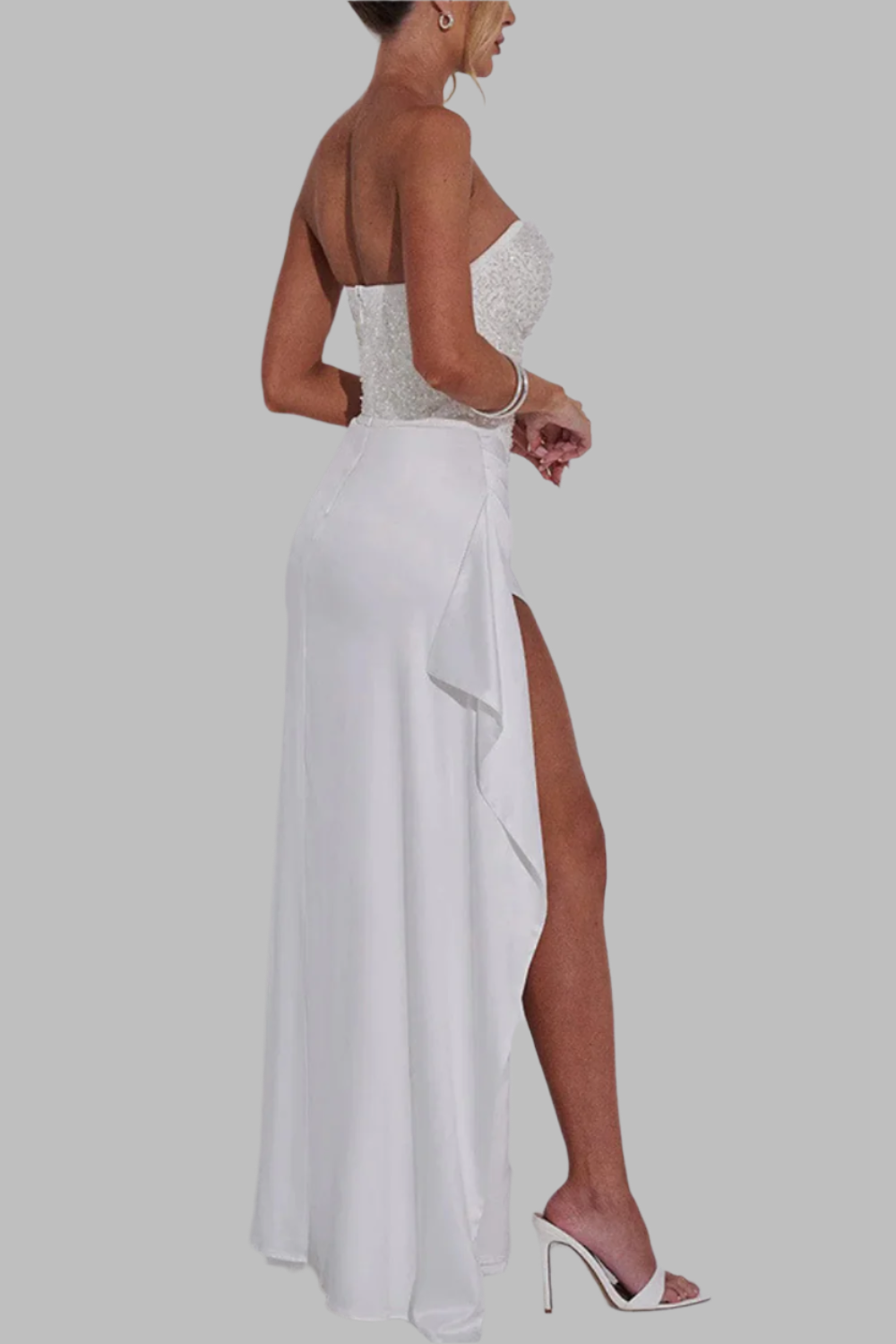 A Line Sleeveless Maxi Wedding Guest Dress - white