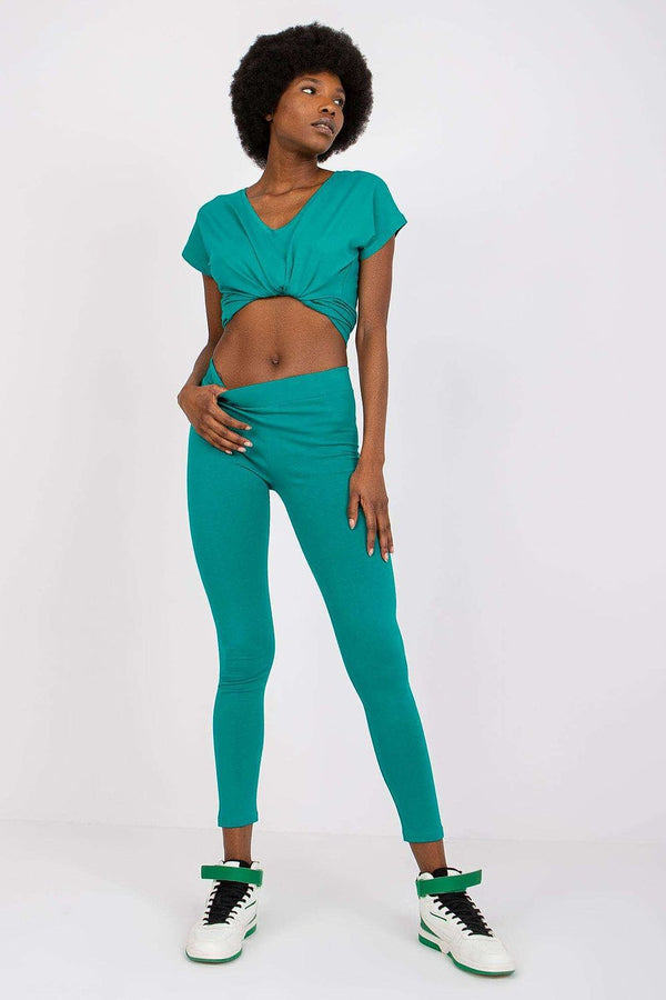  Smooth Cotton Leggings with Elastic Waistband -  green