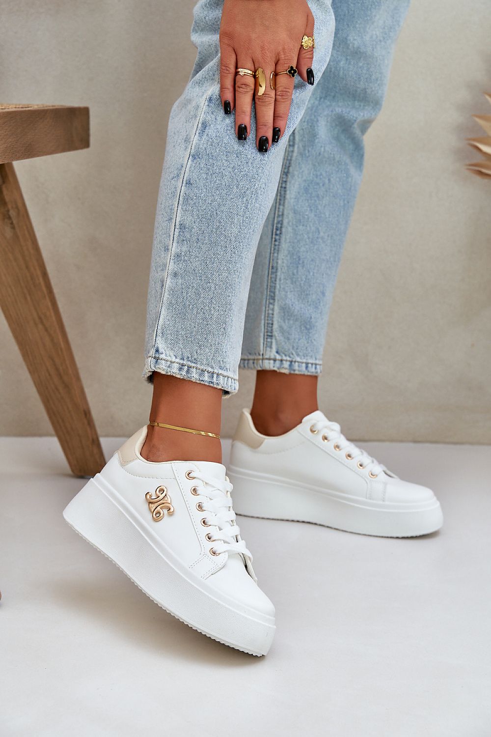 Women's Platform White Leather Sneakers