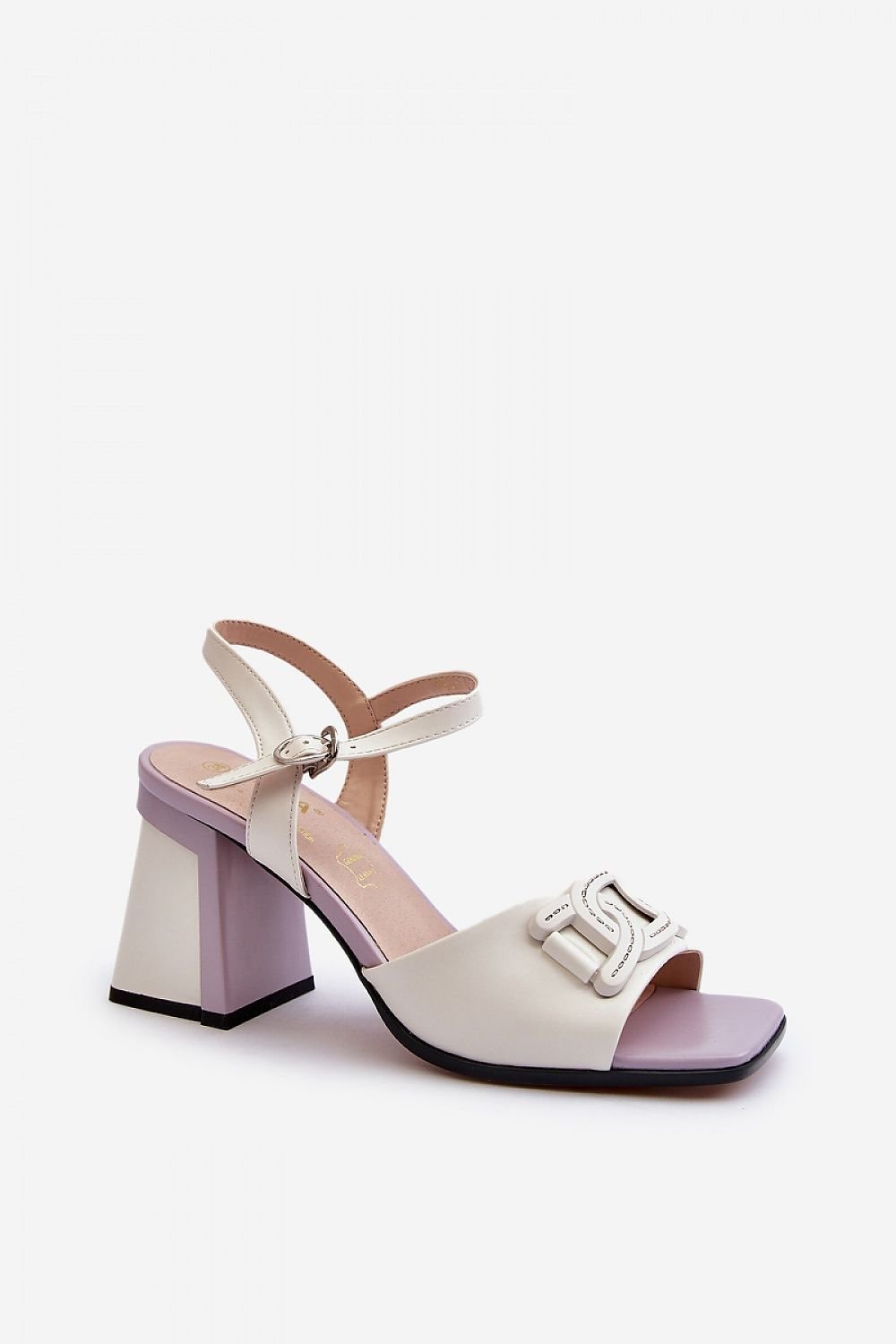 Elegant White Heeled Sandals with Adjustable Buckle Strap, crafted from eco leather, perfect for any occasion.