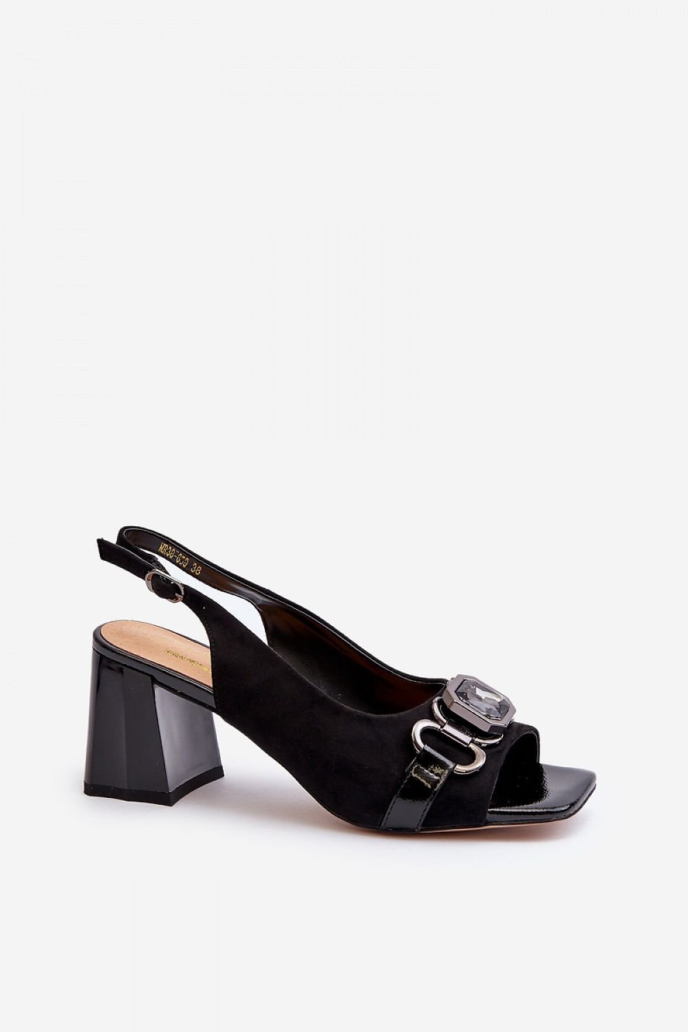 Stylish Elegant Block Heel Sandals with Adjustable Strap - Black, featuring eco-suede and a comfortable leather insole.