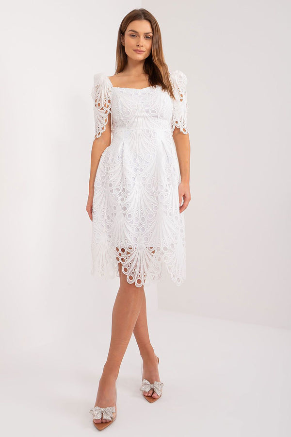 V-Neck Short Sleeve White Elegant Dress for Summer Events