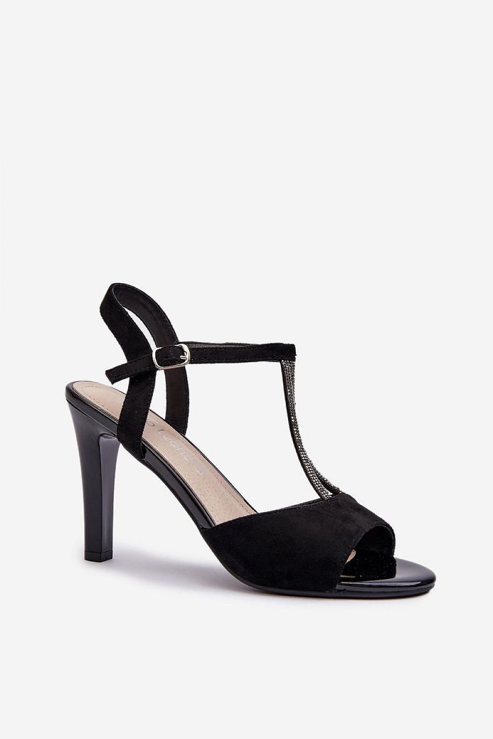 Elegant Black Heeled Sandals with Straps for Women, combining style and comfort with luxurious faux suede design.