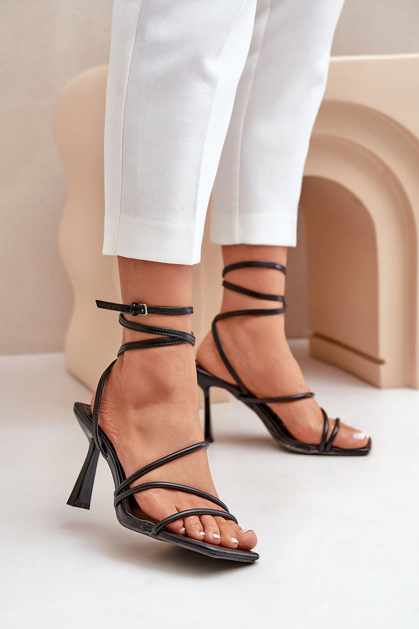 Elevate your style with Stylish Black Heel Sandals with Adjustable Strap Buckle, perfect for evening outings.