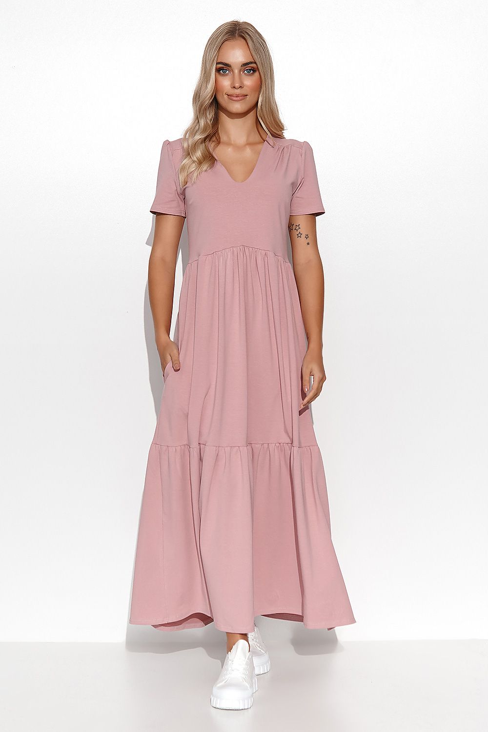 Stylish V-Neck Short Sleeve Maxi Dress for Effortless Elegance, perfect for any occasion. Available at your favorite store.