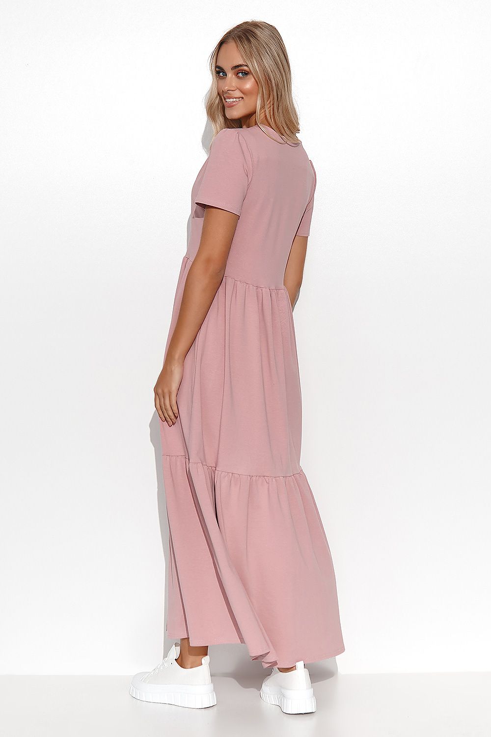 Elegant V-Neck Short Sleeve Maxi Dress for Effortless Elegance, perfect for a feminine and charming look.