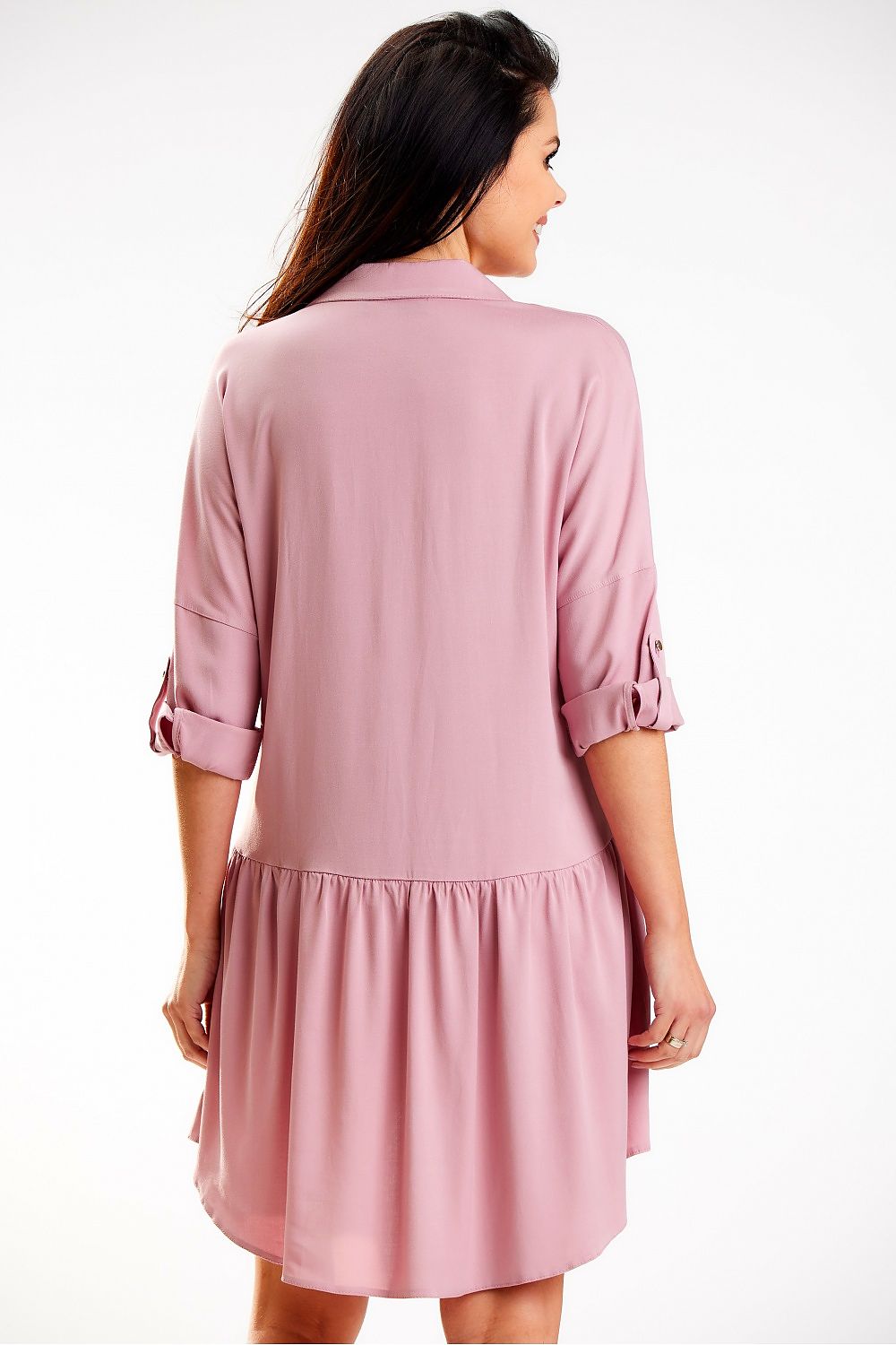 Stylish Chic Long Sleeve Midi Dress with Buttoned Roll-Up Sleeves, perfect for any occasion. Available at [Store Name].