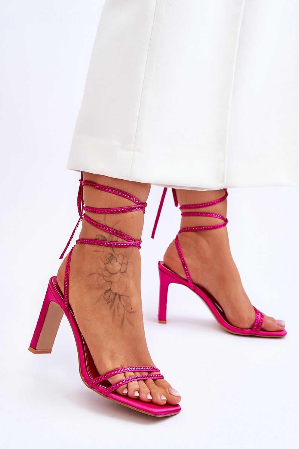 Stylish Strappy High Heel Sandals with Rhinestones for Women in vibrant pink, featuring a comfortable design and chic detailing.