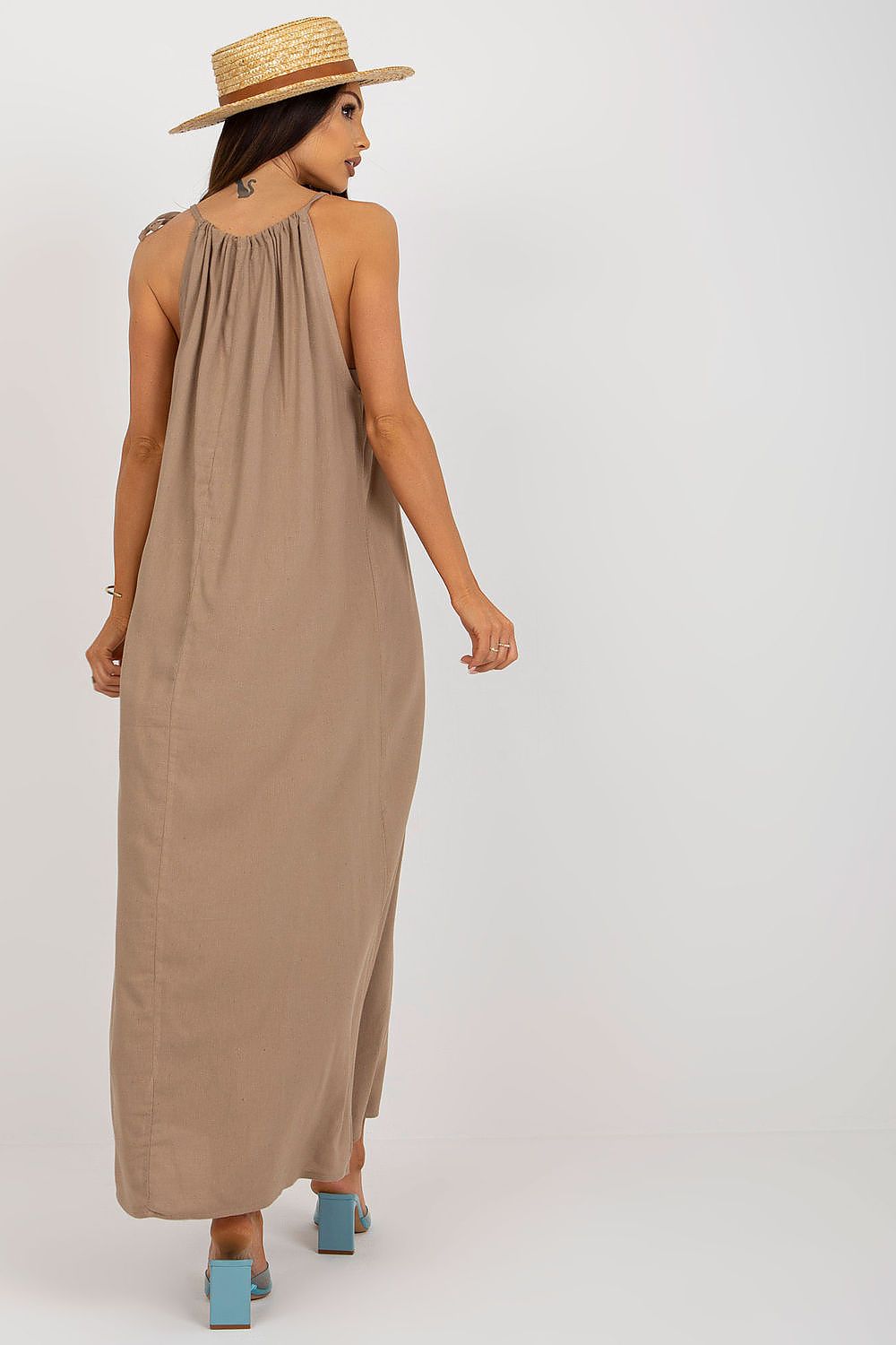 Stylish Casual Sleeveless Maxi Dress with a Loose Cut on Tied Straps, perfect for summer days and effortless comfort.