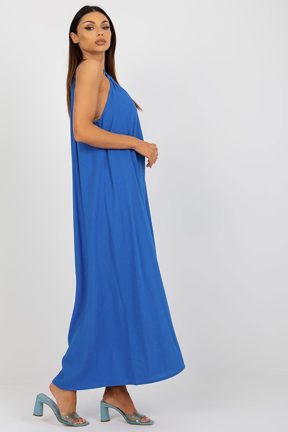 Stylish Casual Sleeveless Maxi Dress with a Loose Cut on Tied Straps, perfect for summer days at [Brand Name].