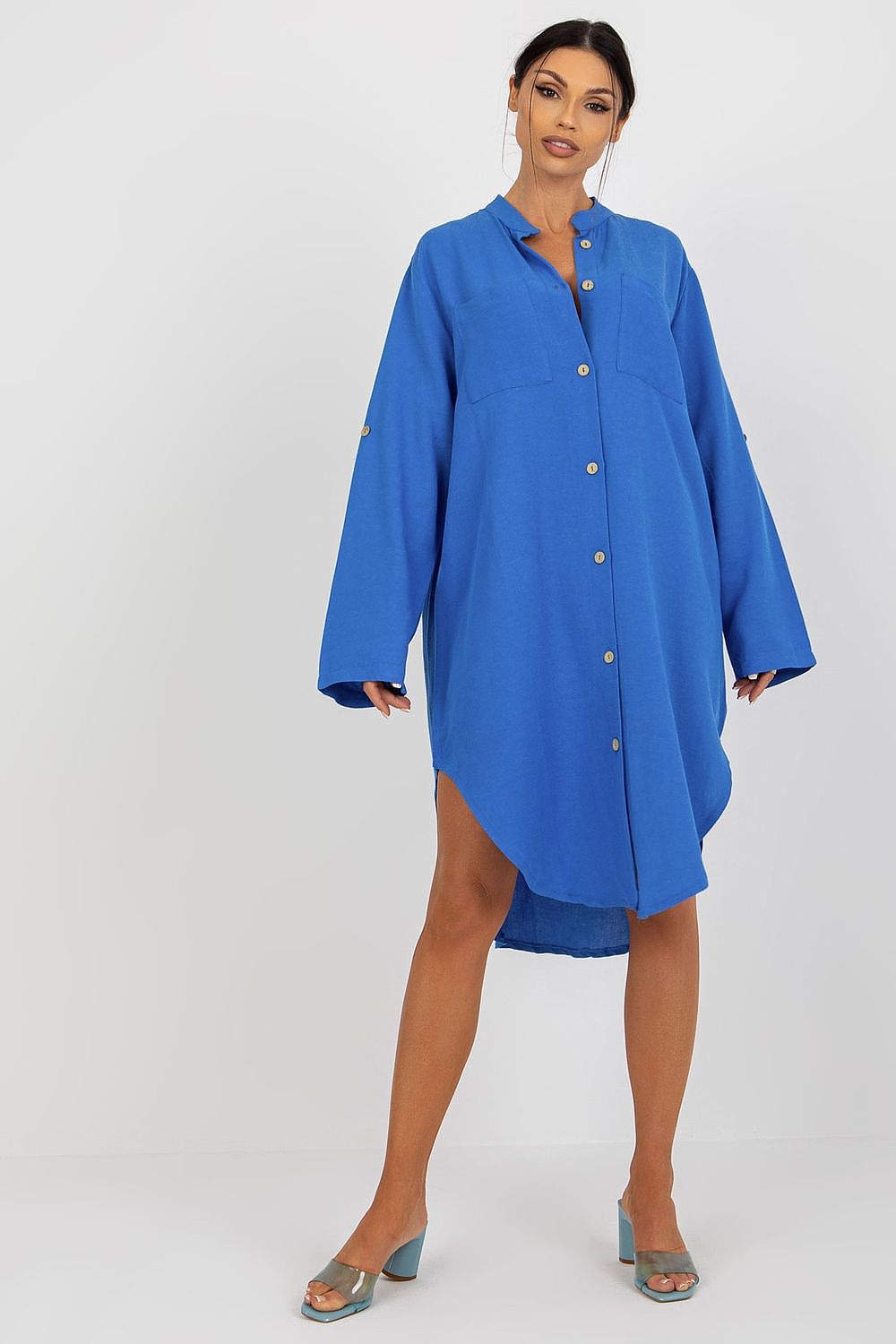 Sleek Shirt-Cut Long Sleeve Midi Dress for Stylish Comfort, perfect for casual or professional looks. Available now!