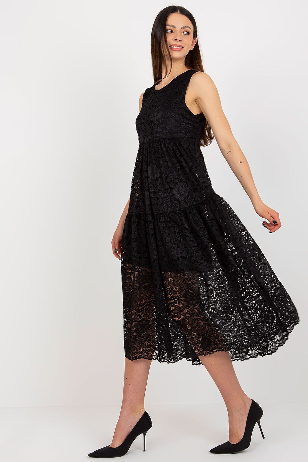 Elevate your style with this Sleeveless Openwork Maxi Dress with a Flared Cut, perfect for any occasion.