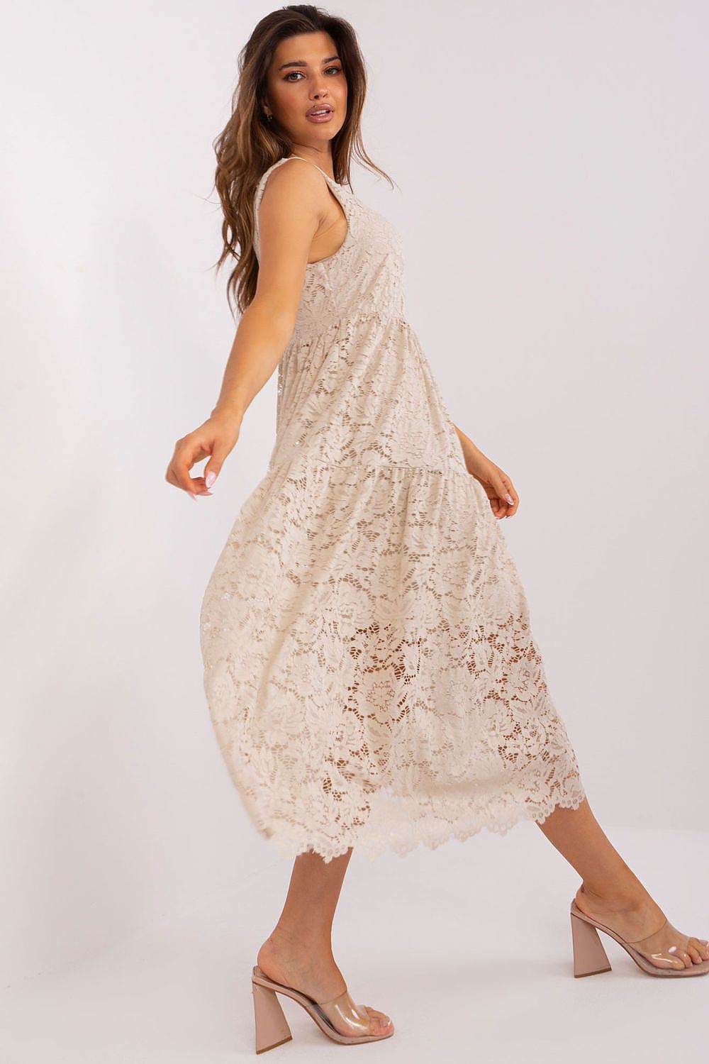 Elegant Sleeveless Openwork Maxi Dress with a Flared Cut, perfect for a stylish and comfortable look. Available now!