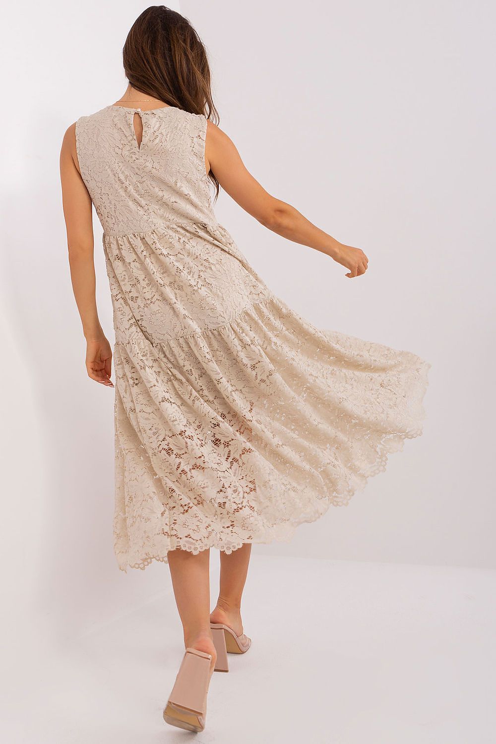 Stylish Sleeveless Openwork Maxi Dress with a Flared Cut, perfect for any occasion, from [Store Name].