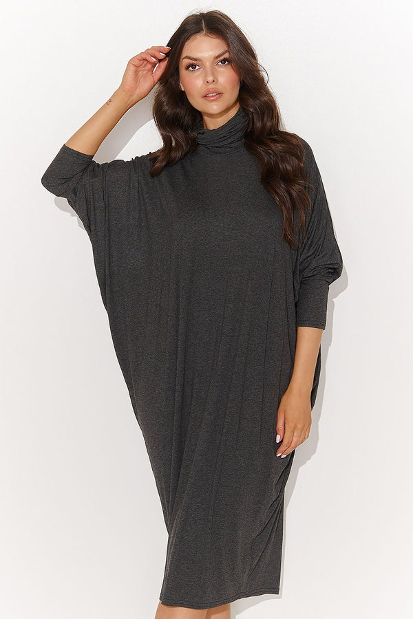  Oversized Turtleneck Dress in Graphite Melange and Black
